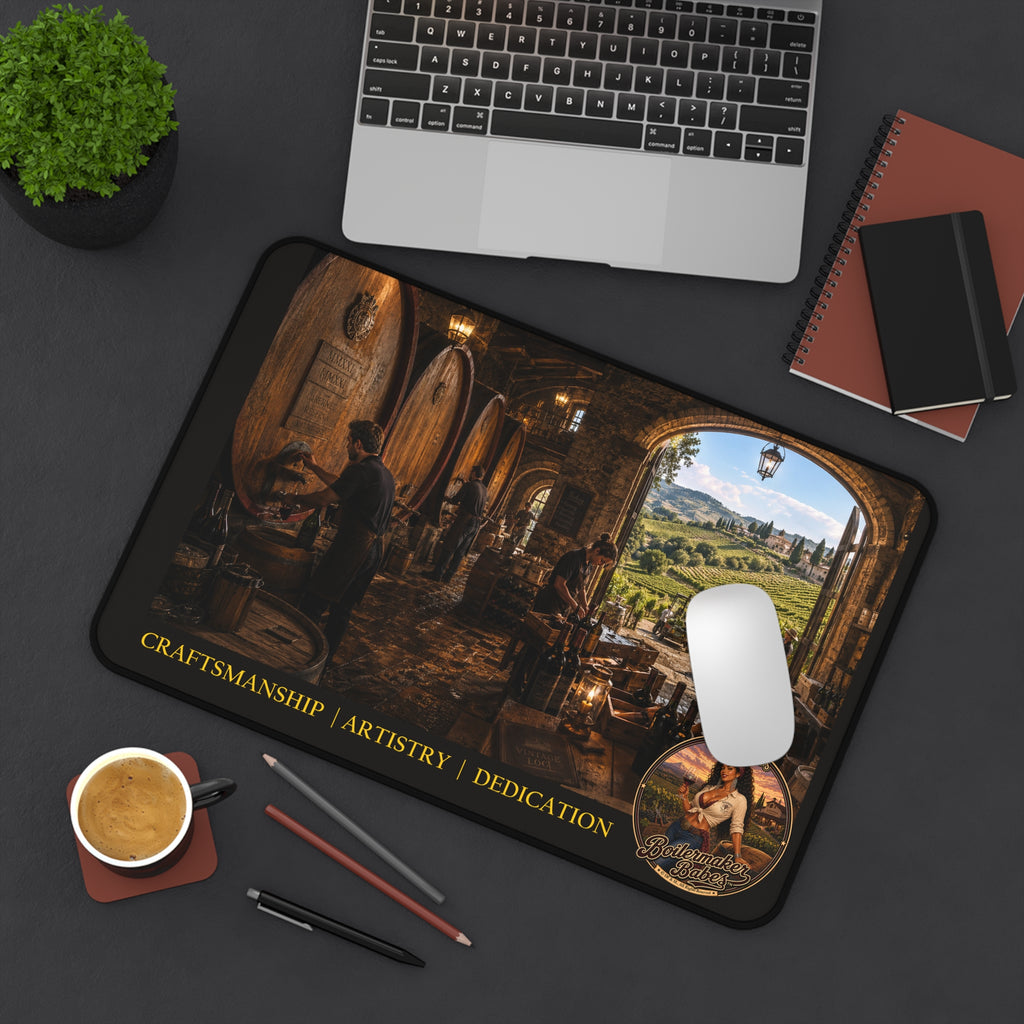 Oregon-Inspired Winery Desk Mat — "Craftsmanship | Artistry | Dedication" Vineyard Desk Mat