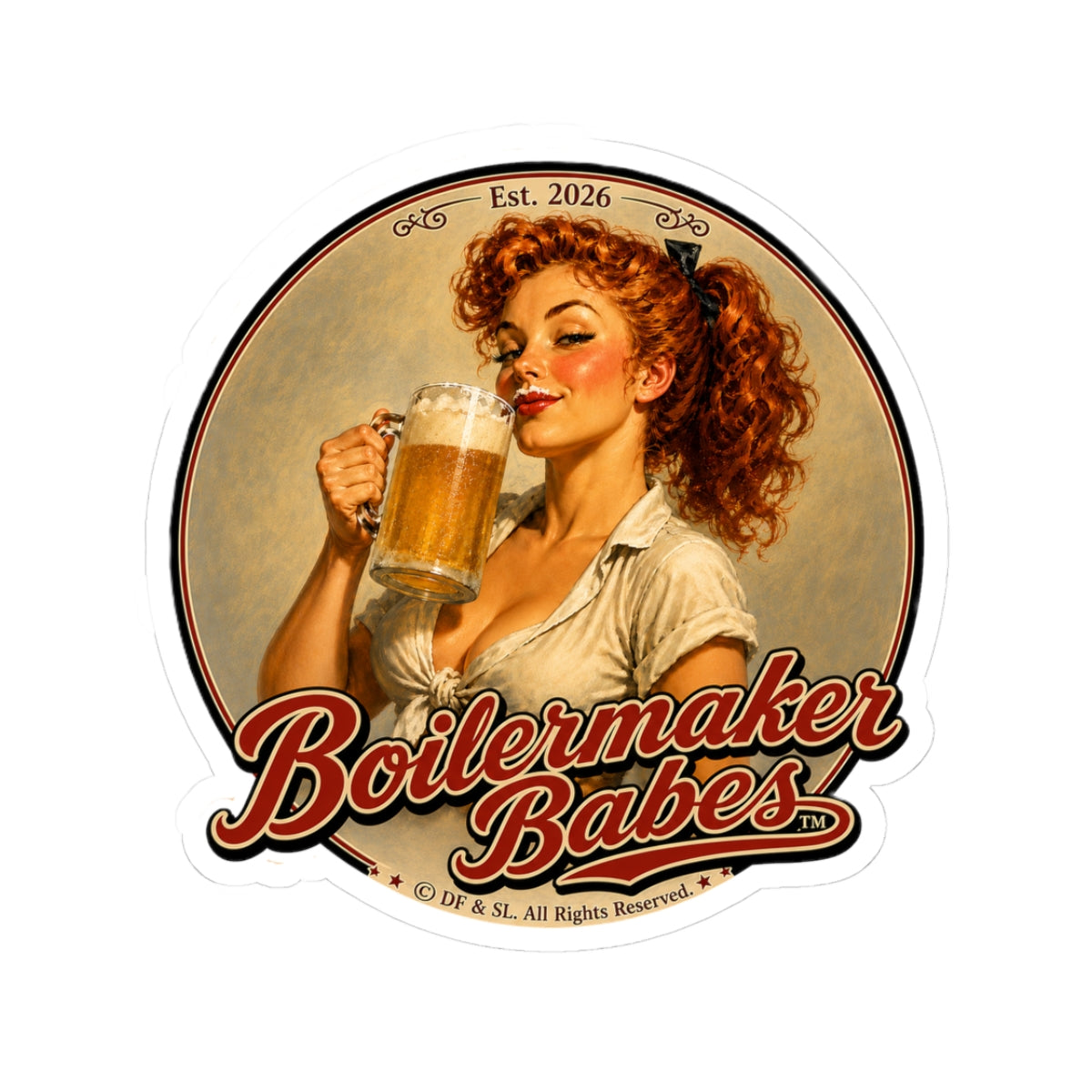 Thursti! (F) - Boilermaker Babes ™   — Retro Patriotic Pin-Up Vinyl Custom Cut Sticker