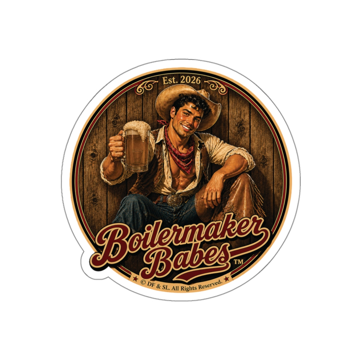 Cowboy Up! Boilermaker Babes ™ — Retro/Vintage Pin-Up Die-Cut Sticker