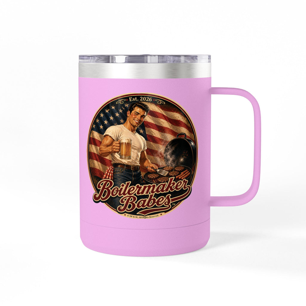 Jon 250! (M) – 15oz. Insulated Mug - Boilermaker Babes ™ Vintage Style Pin-Up Art for 4th July