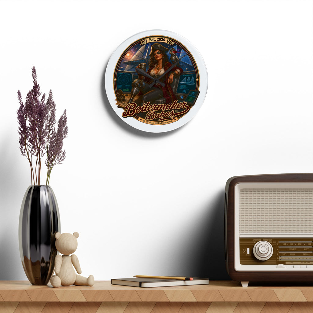 Cali! (F) Boilermaker Babes ™ Vintage Pinup Acrylic Wall Clock — Steampunk Nautical Decor