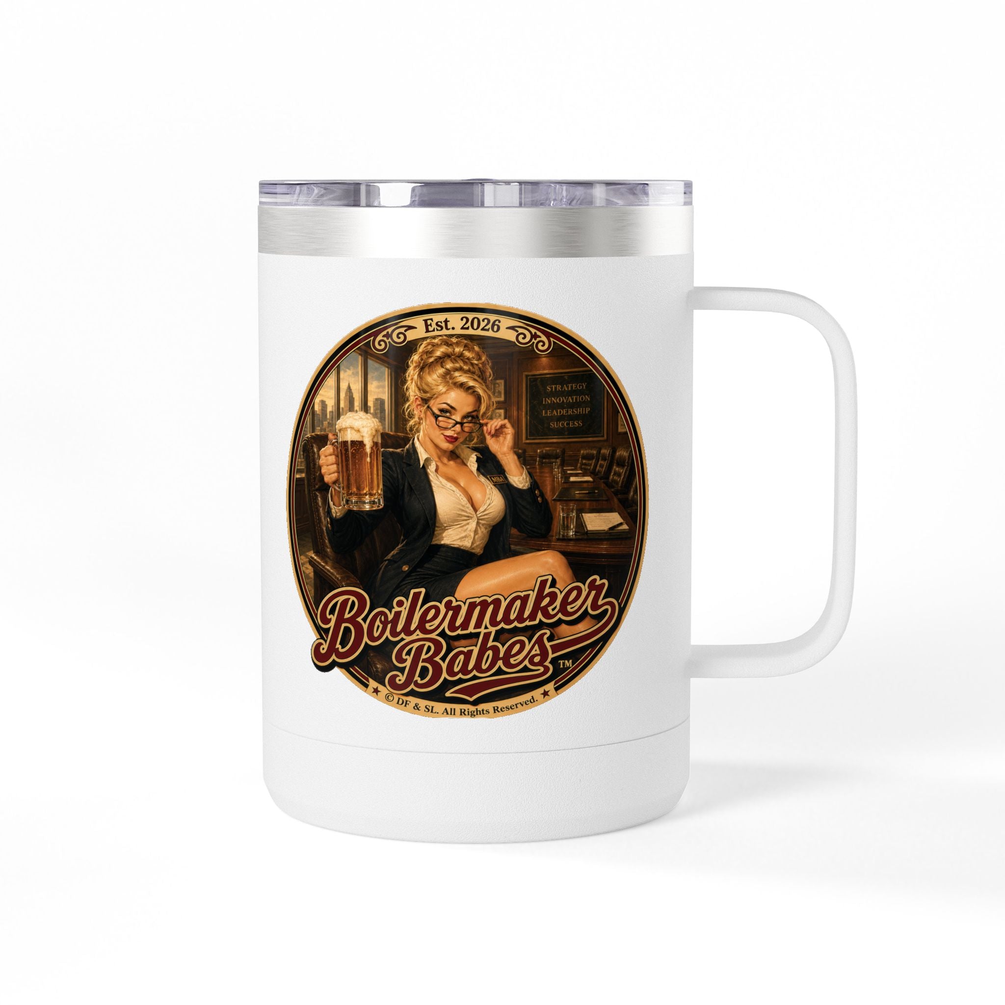 AB! (F) – 15oz. Insulated Mug - Boilermaker Babes ™ Vintage Style Pin-Up Art
