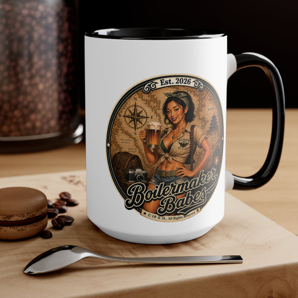 Xplore! (F) – 15oz. Accent Mug - Boilermaker Babes ™ Vintage Style Pin-Up Art