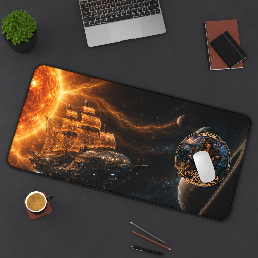 Steampunk Desk Mat | Cali! Boilermaker Babes™ Future-Past Solar Sail Sky Pirate Retro Pin-Up Art Gift - Nautical Pin-Up