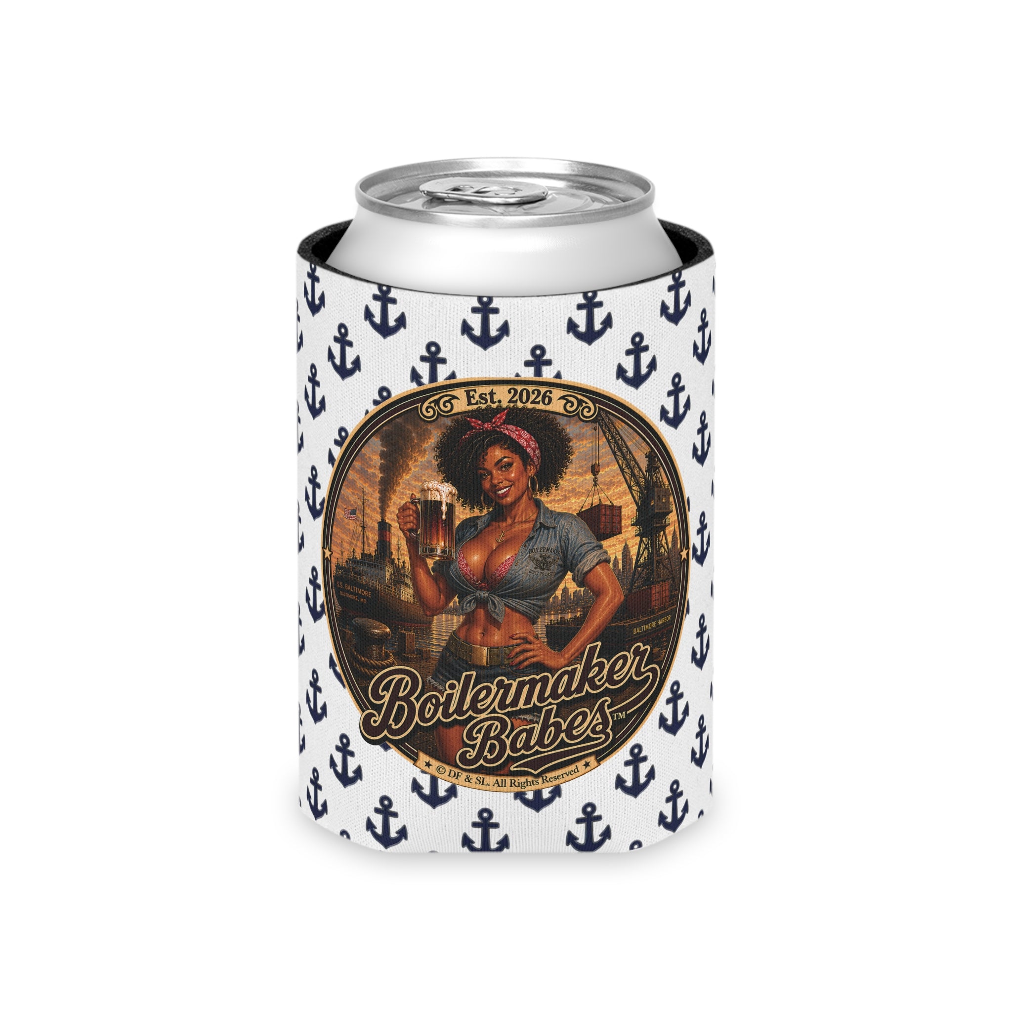 Docke! (F) – Can Sleeve - Boilermaker Babes ™ Vintage Style Pin-Up Art