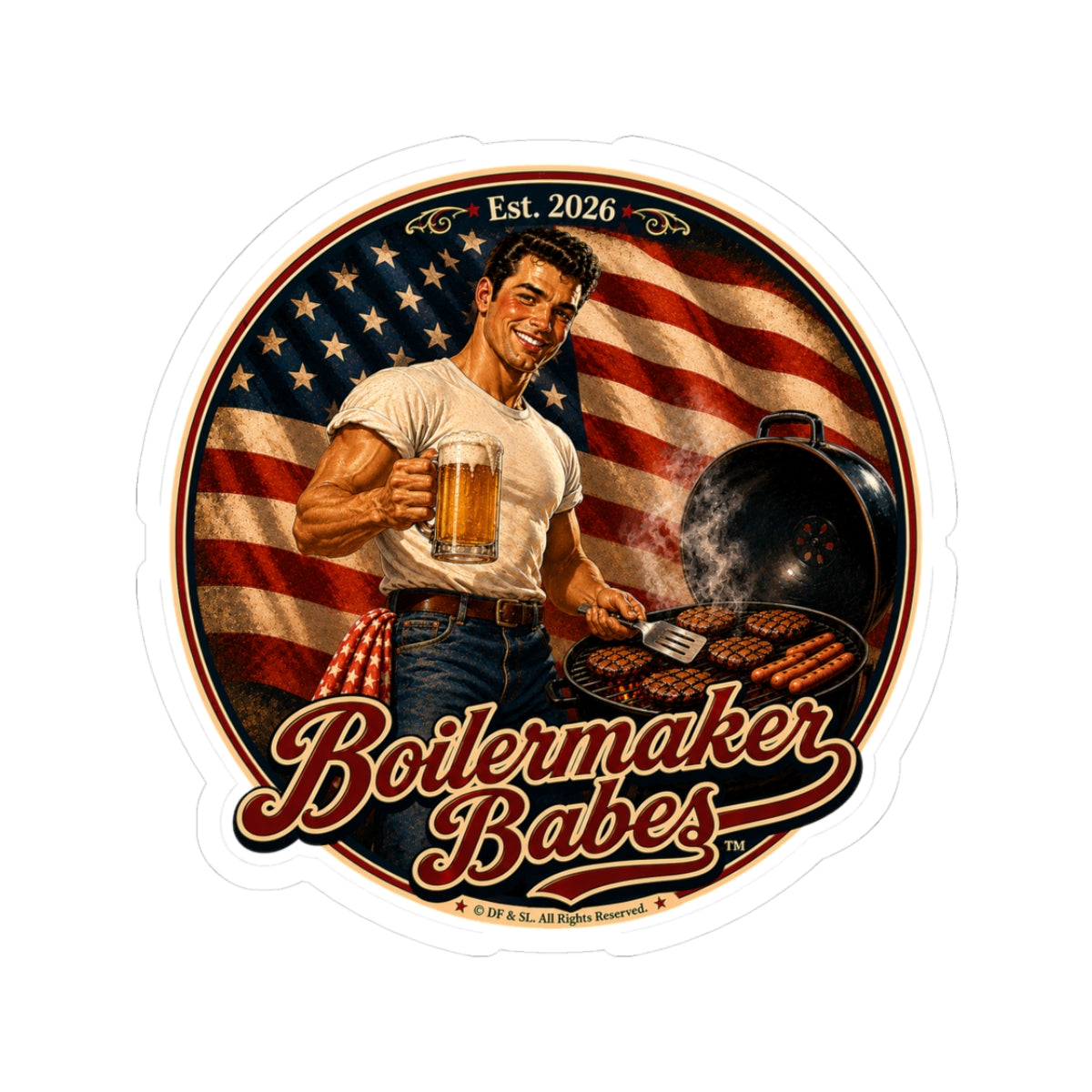 Jon 250! (M) - Boilermaker Babes ™   — Retro Patriotic Pin-Up Vinyl Custom Cut Sticker for 4th July