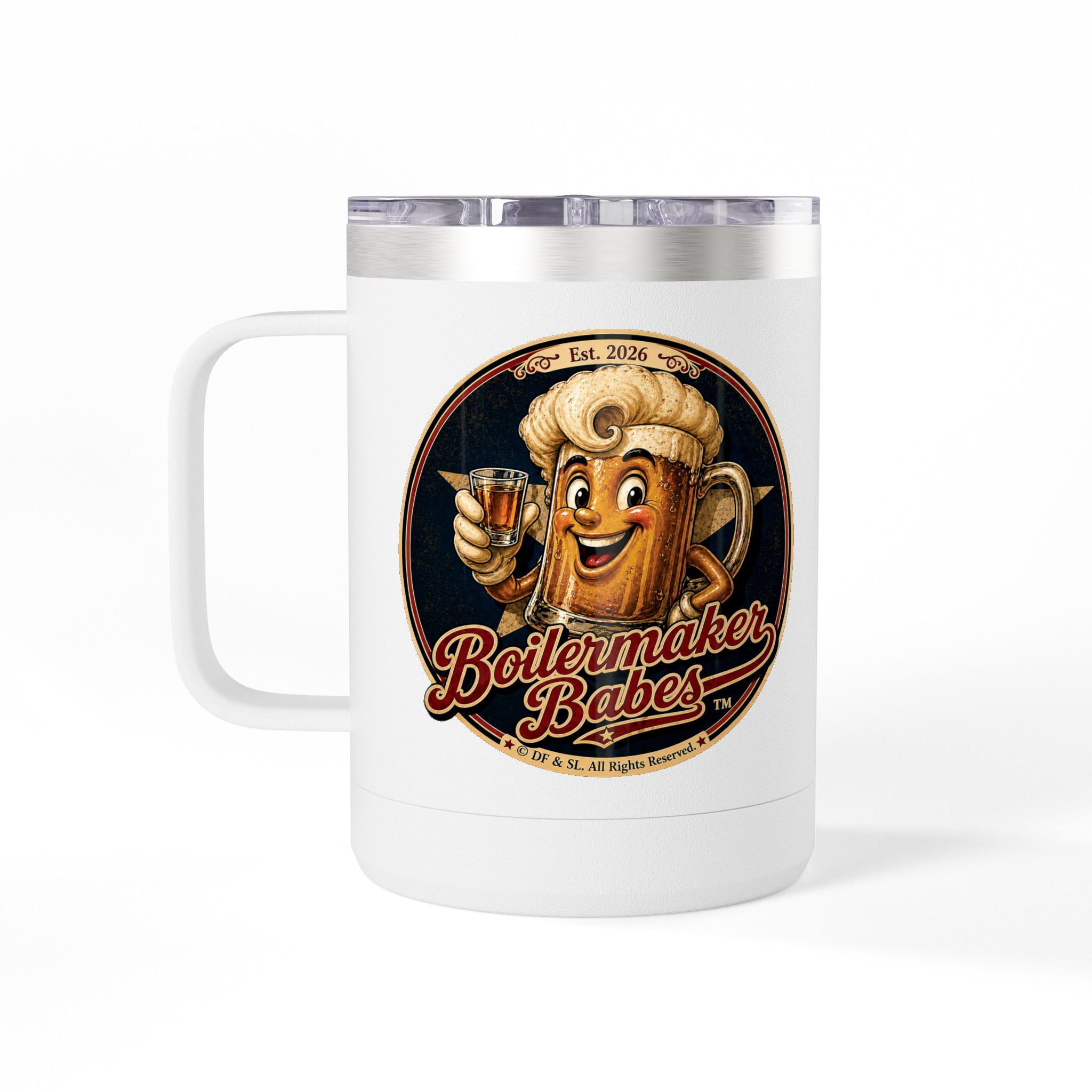 Xplore! (F) – 15oz. Insulated Mug - Boilermaker Babes ™ Vintage Style Pin-Up Art