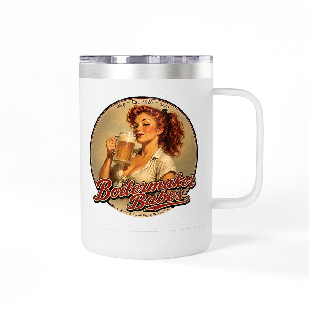 Thursti! (F) – 15oz. Insulated Mug - Boilermaker Babes ™ Vintage Style Pin-Up Art