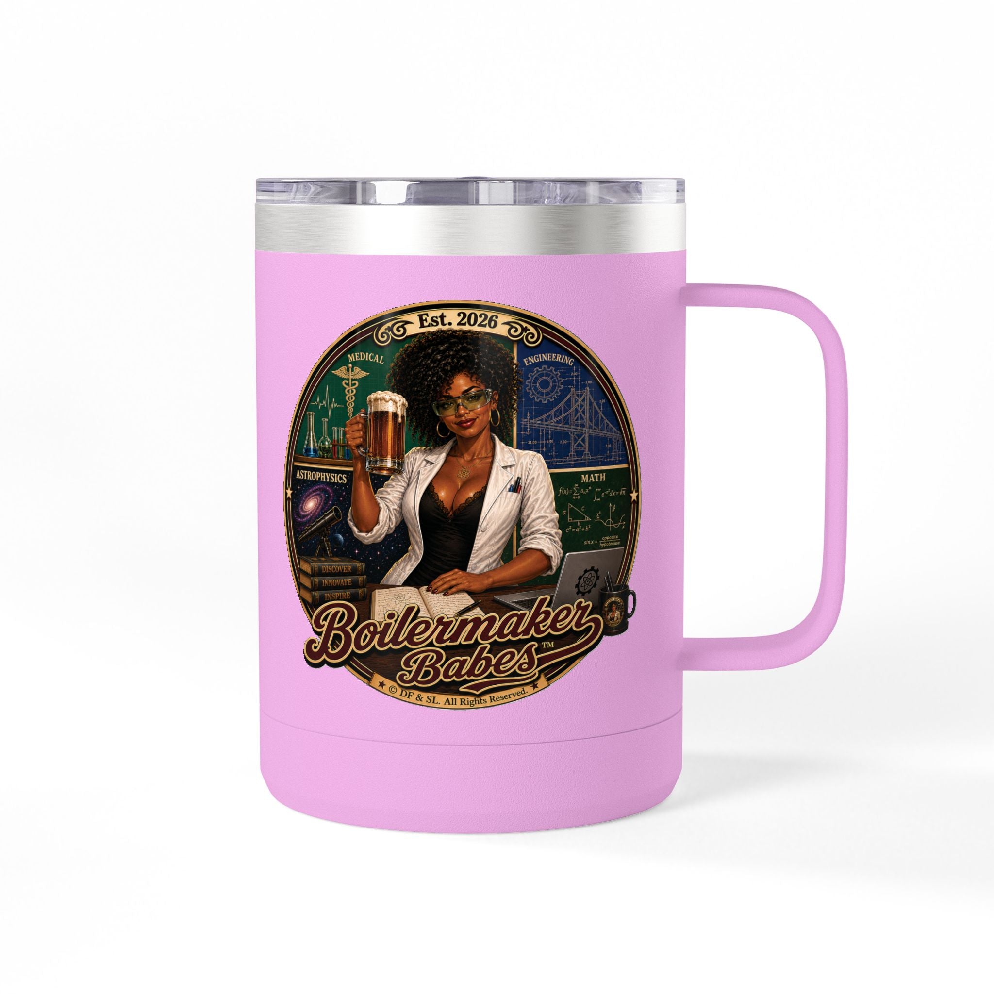 Mati! (F) – 15oz. Insulated Mug - Boilermaker Babes ™ Vintage Style Pin-Up Art