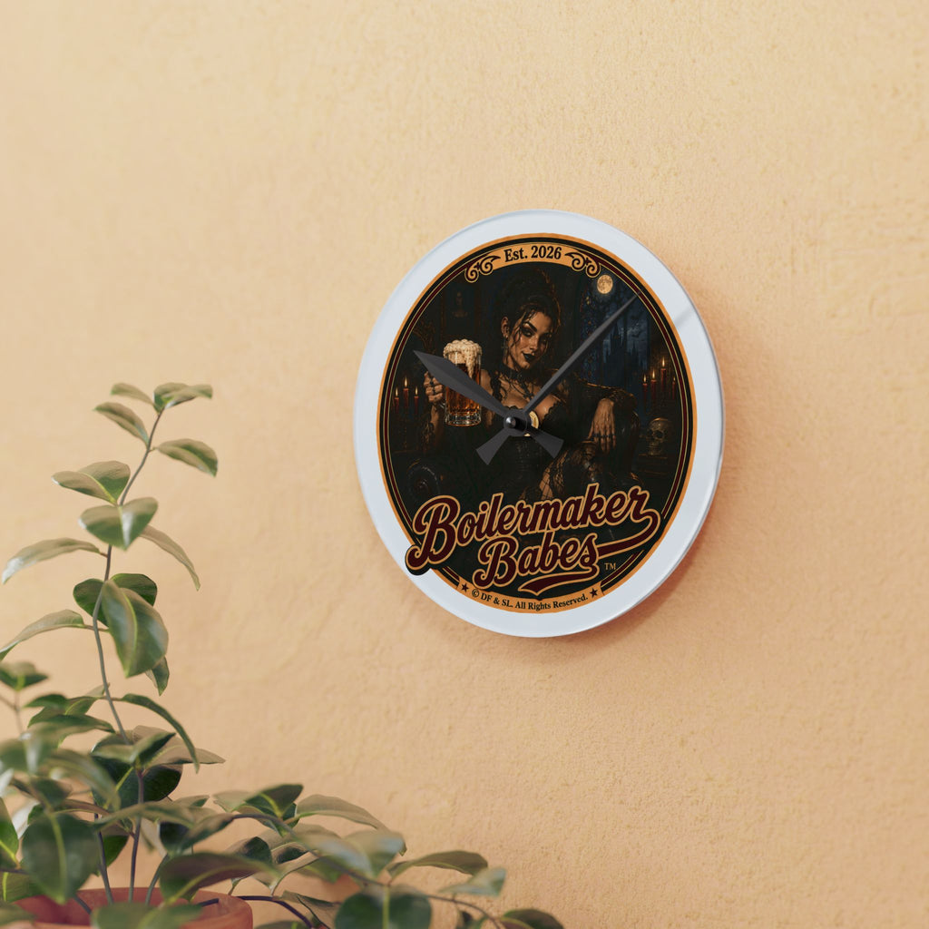 Spooki! (F) Acrylic Wall Clock — Vintage Boilermaker Babes ™ Pin-Up Industrial Clock