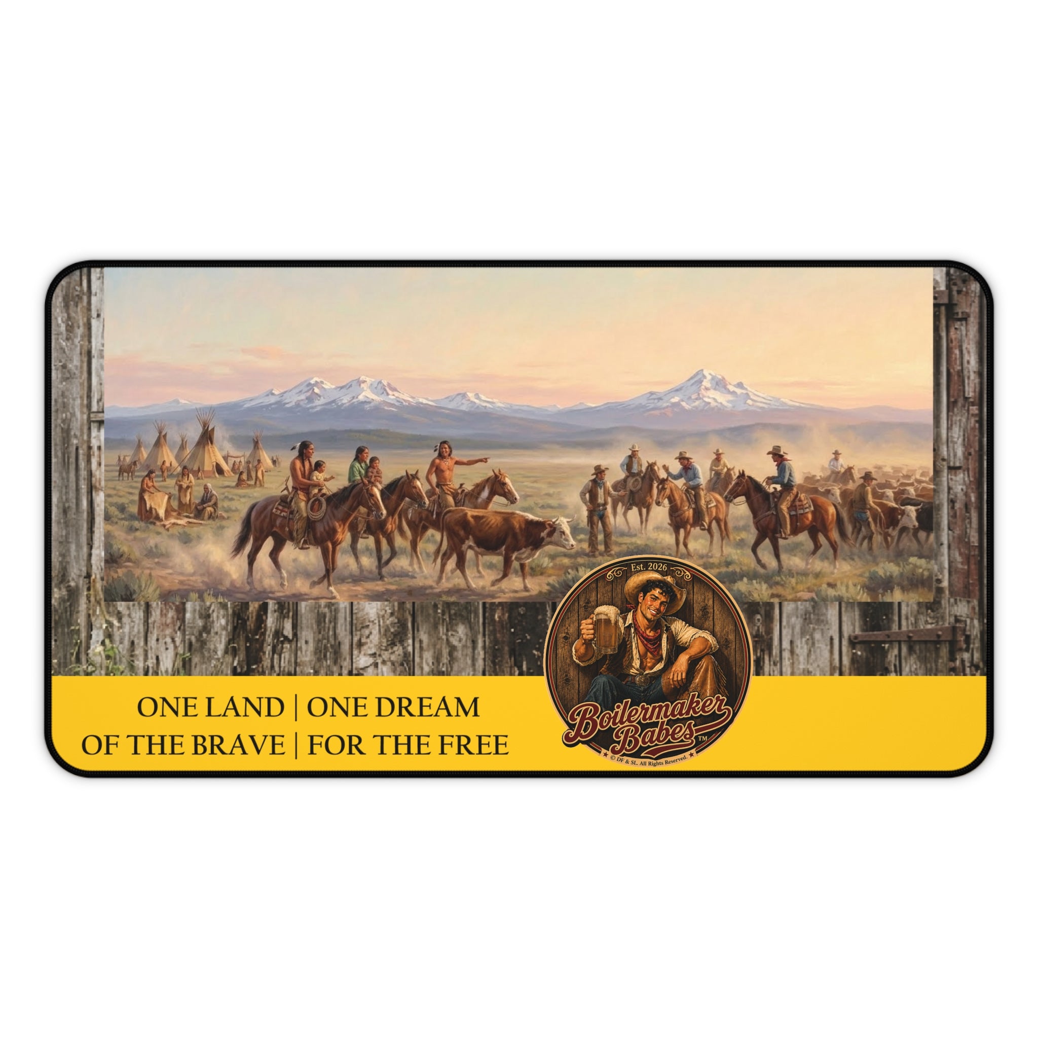 Western Cowboy Desk Mat — "One Land • One Dream — Of the Brave | For the Free"