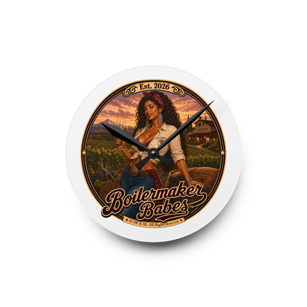 Vini! (F) Boilermaker Babes ™ Vintage Pin-Up Acrylic Wall Clock — Rustic Farmhouse Kitchen Decor