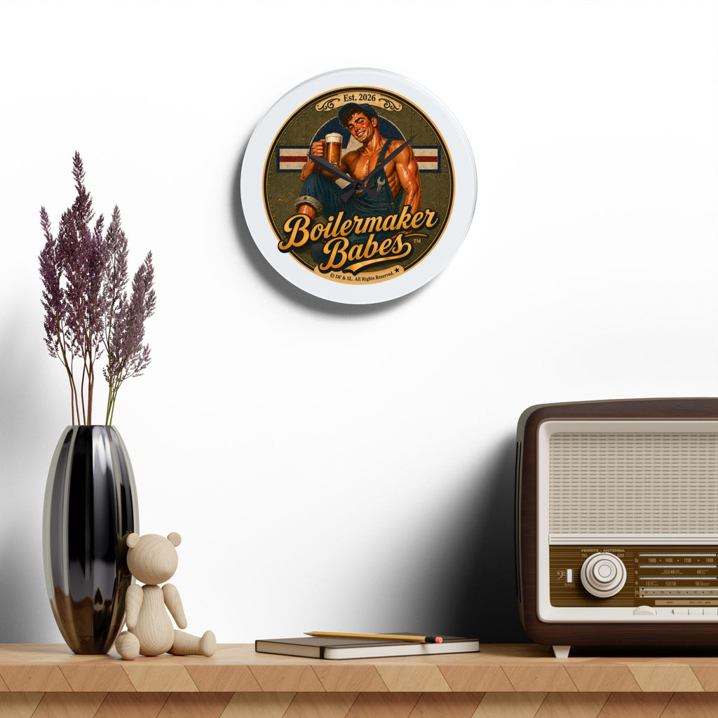 Mecham! (M) Boilermaker Babes ™ Acrylic Wall Clock – Retro Pinup Beer Decor