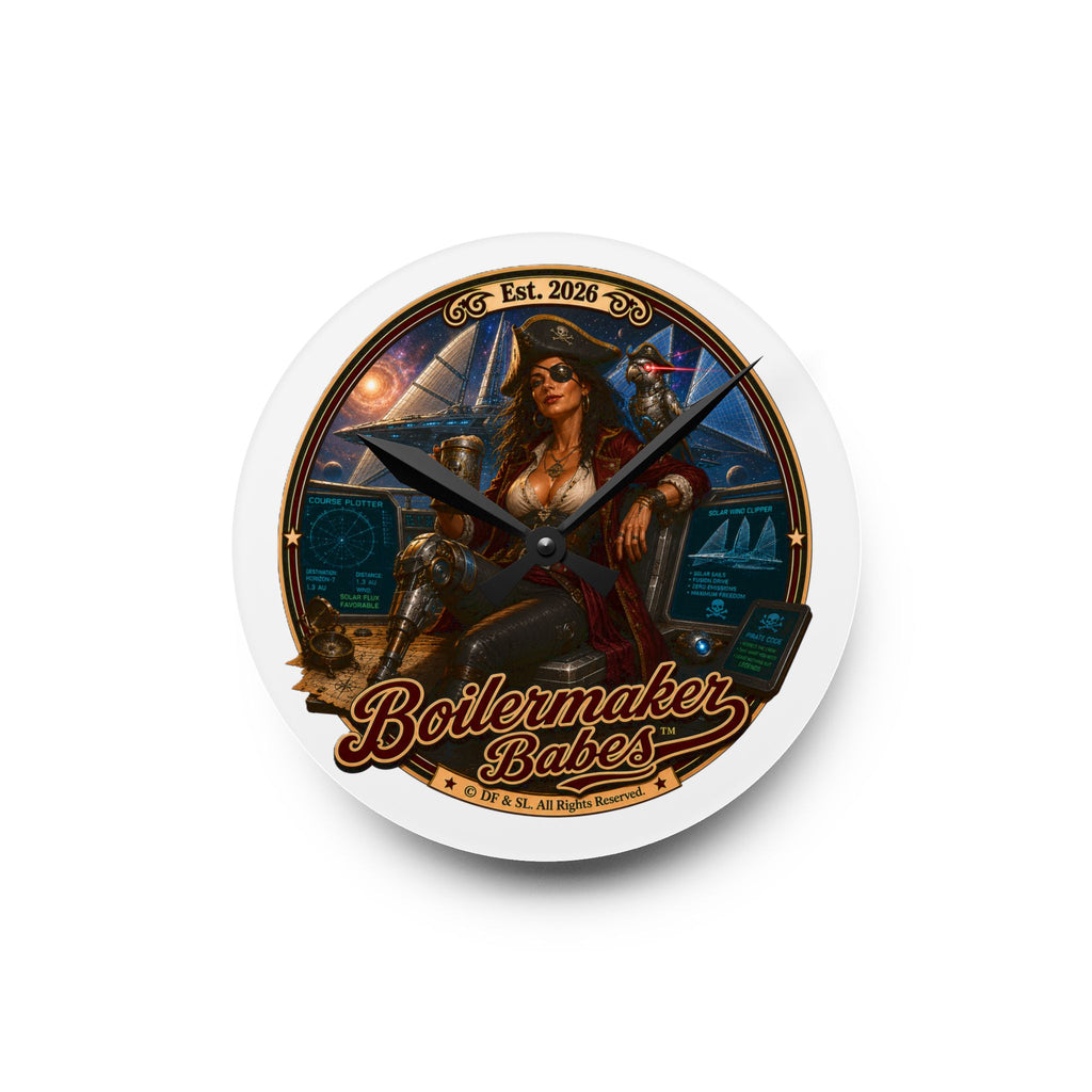 Cali! (F) Boilermaker Babes ™ Vintage Pinup Acrylic Wall Clock — Steampunk Nautical Decor
