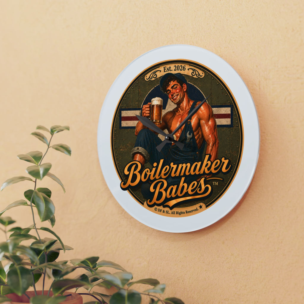 Mecham! (M) Boilermaker Babes ™ Acrylic Wall Clock – Retro Pinup Beer Decor