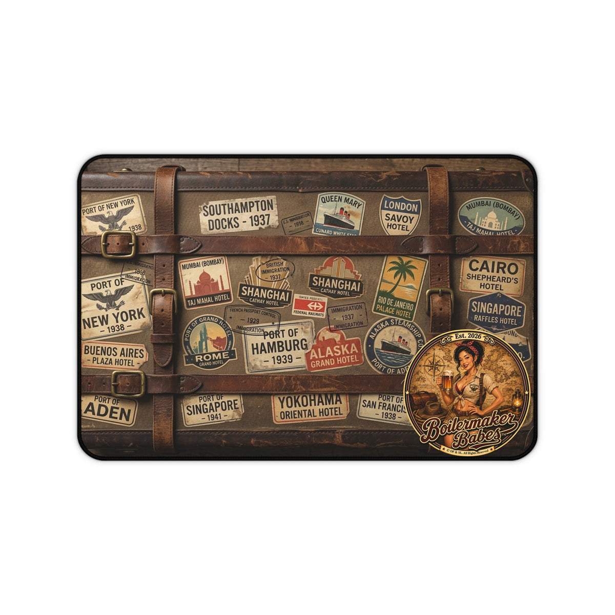 Desk Mat | Xplore! Boilermaker Babes™ Journalist / Explorer Retro Pin-Up Art Gift
