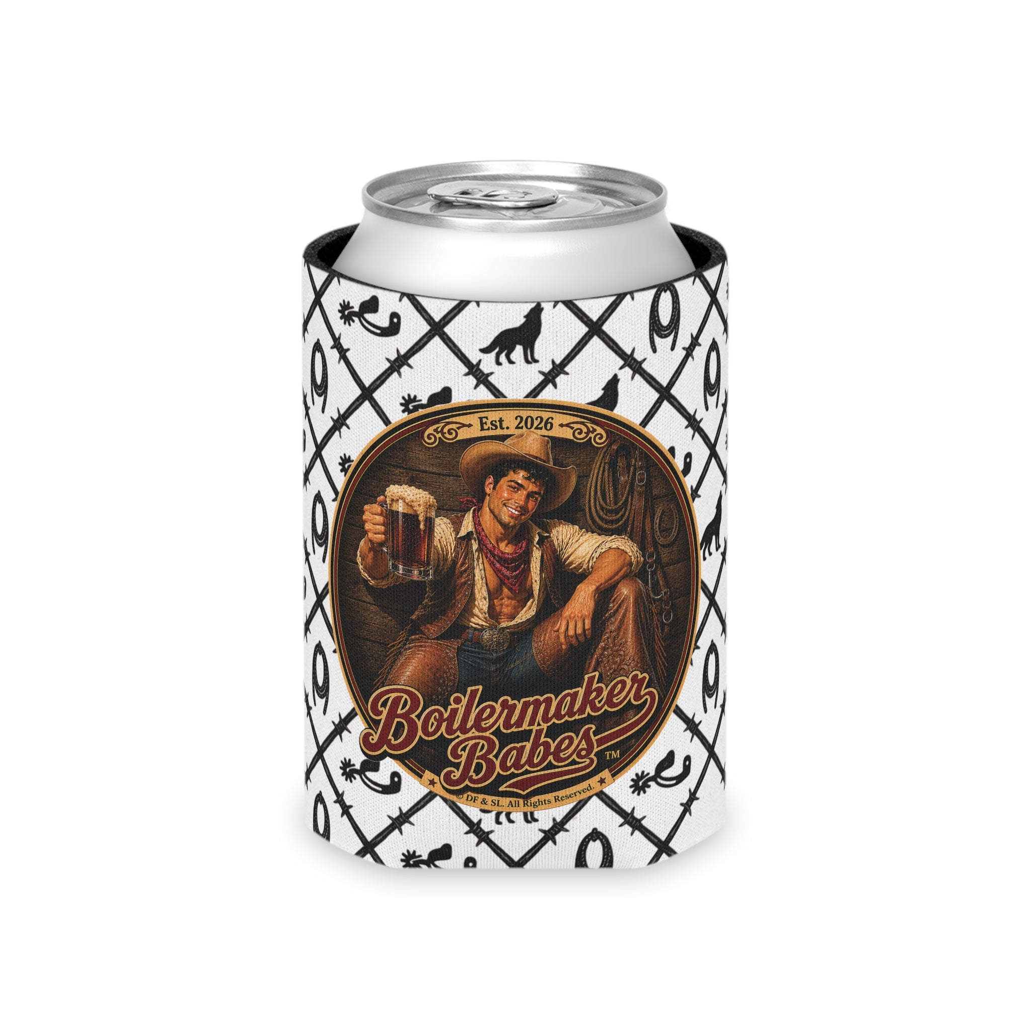 Cowboy Up! (M) – Can Sleeve - Boilermaker Babes ™ Vintage Style Pin-Up Art
