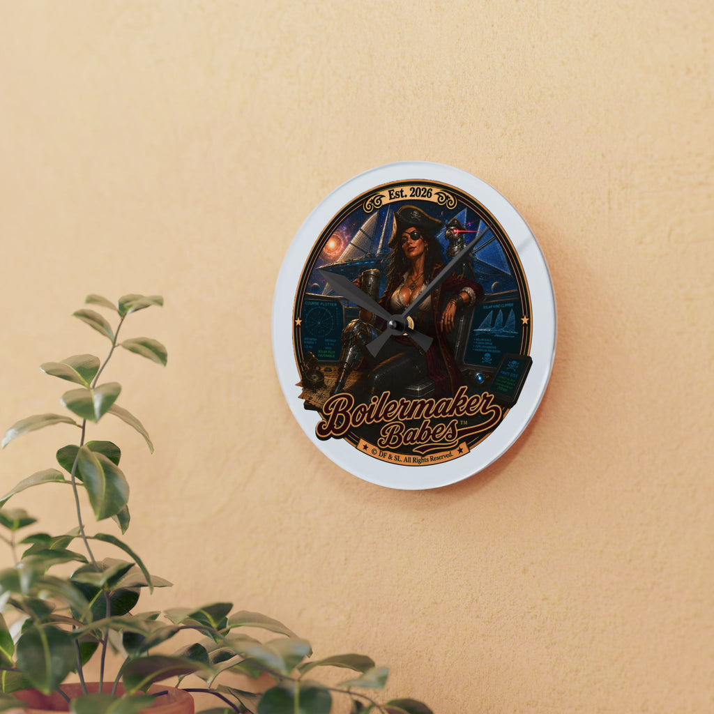 Cali! (F) Boilermaker Babes ™ Vintage Pinup Acrylic Wall Clock — Steampunk Nautical Decor