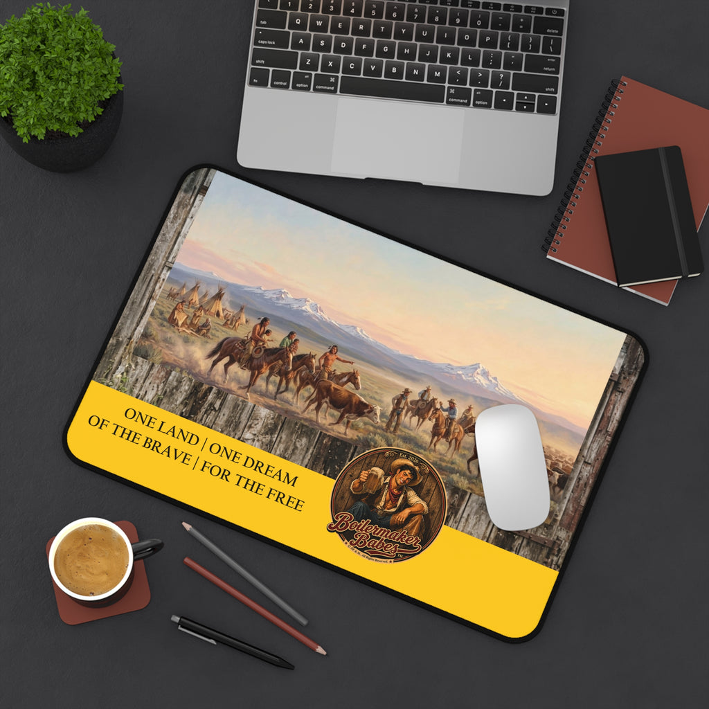 Western Cowboy Desk Mat — "One Land • One Dream — Of the Brave | For the Free"