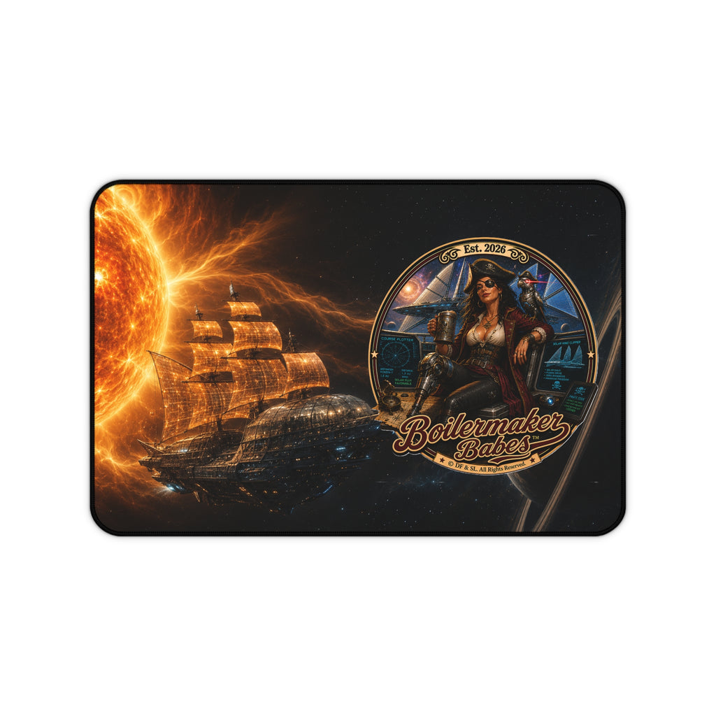 Steampunk Desk Mat | Cali! Boilermaker Babes™ Future-Past Solar Sail Sky Pirate Retro Pin-Up Art Gift - Nautical Pin-Up