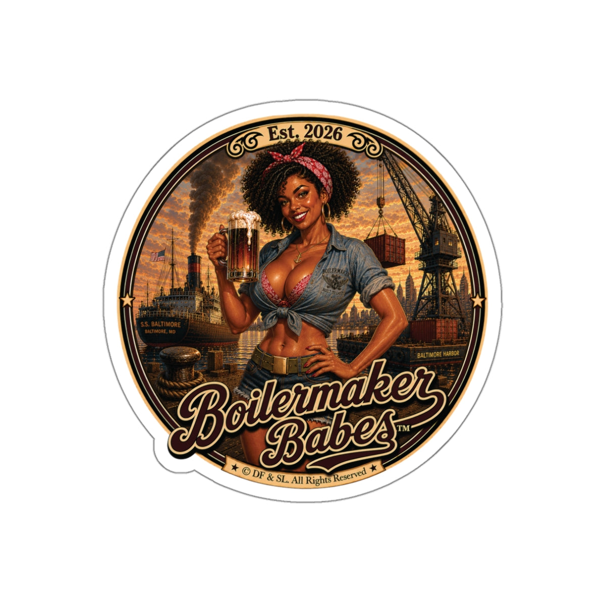 Docke! Boilermaker Babes ™ — Retro/Vintage Pin-Up Die-Cut Sticker