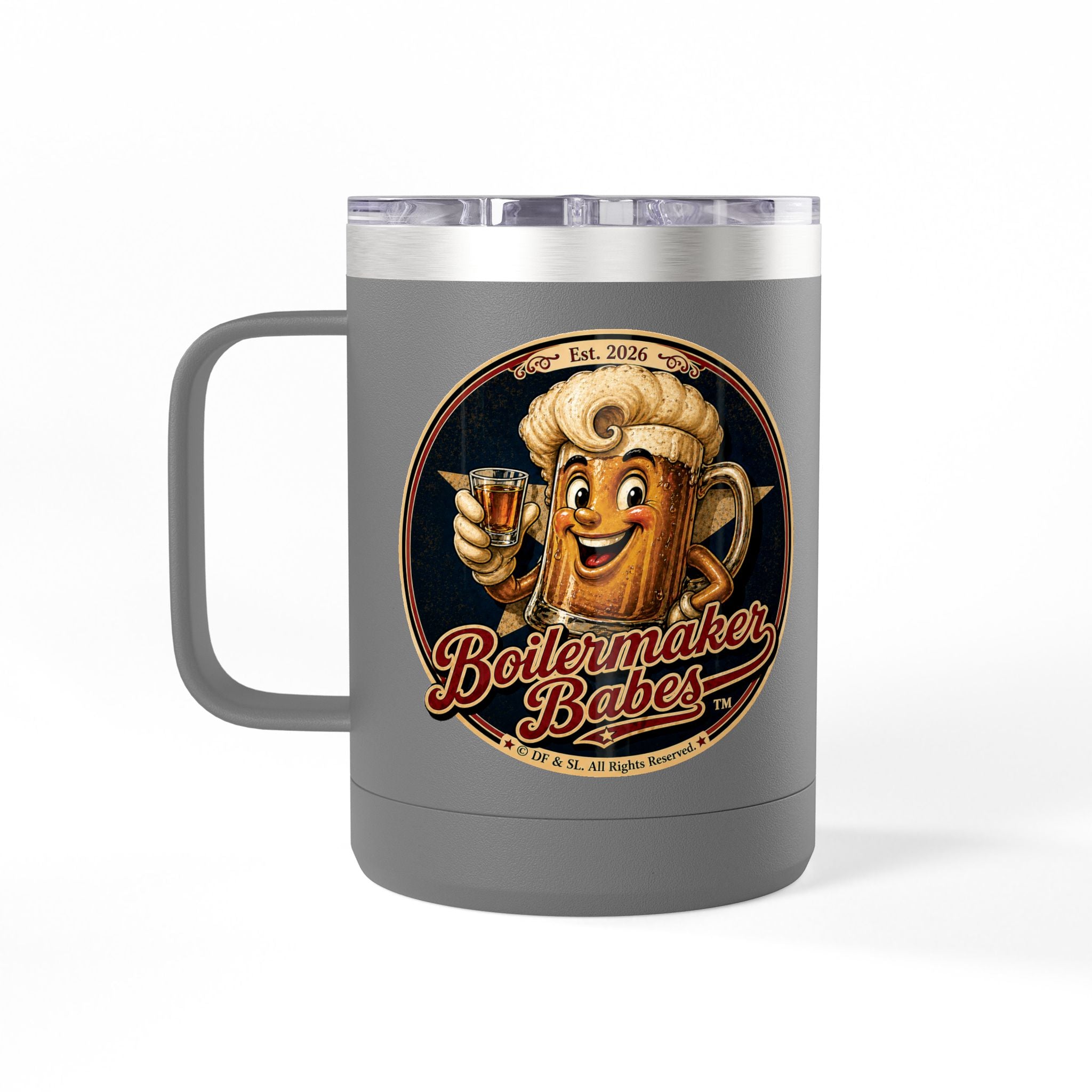 Xplore! (F) – 15oz. Insulated Mug - Boilermaker Babes ™ Vintage Style Pin-Up Art