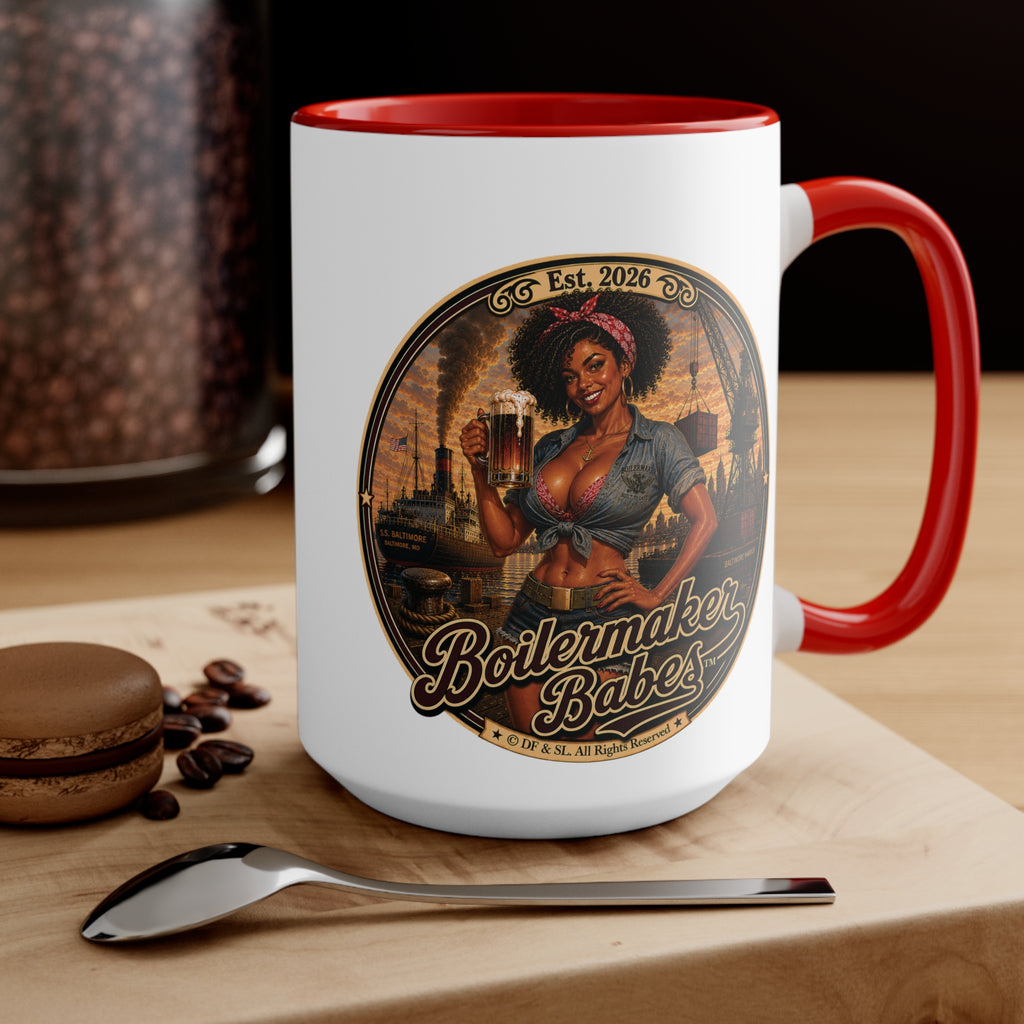 Docke! (F) – 15oz. Accent Mug - Boilermaker Babes ™ Vintage Style Pin-Up Art