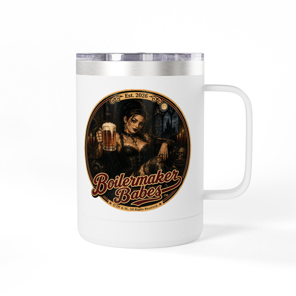 Spooki! (F) – 15oz. Insulated Mug - Boilermaker Babes ™ Vintage Style Pin-Up Art