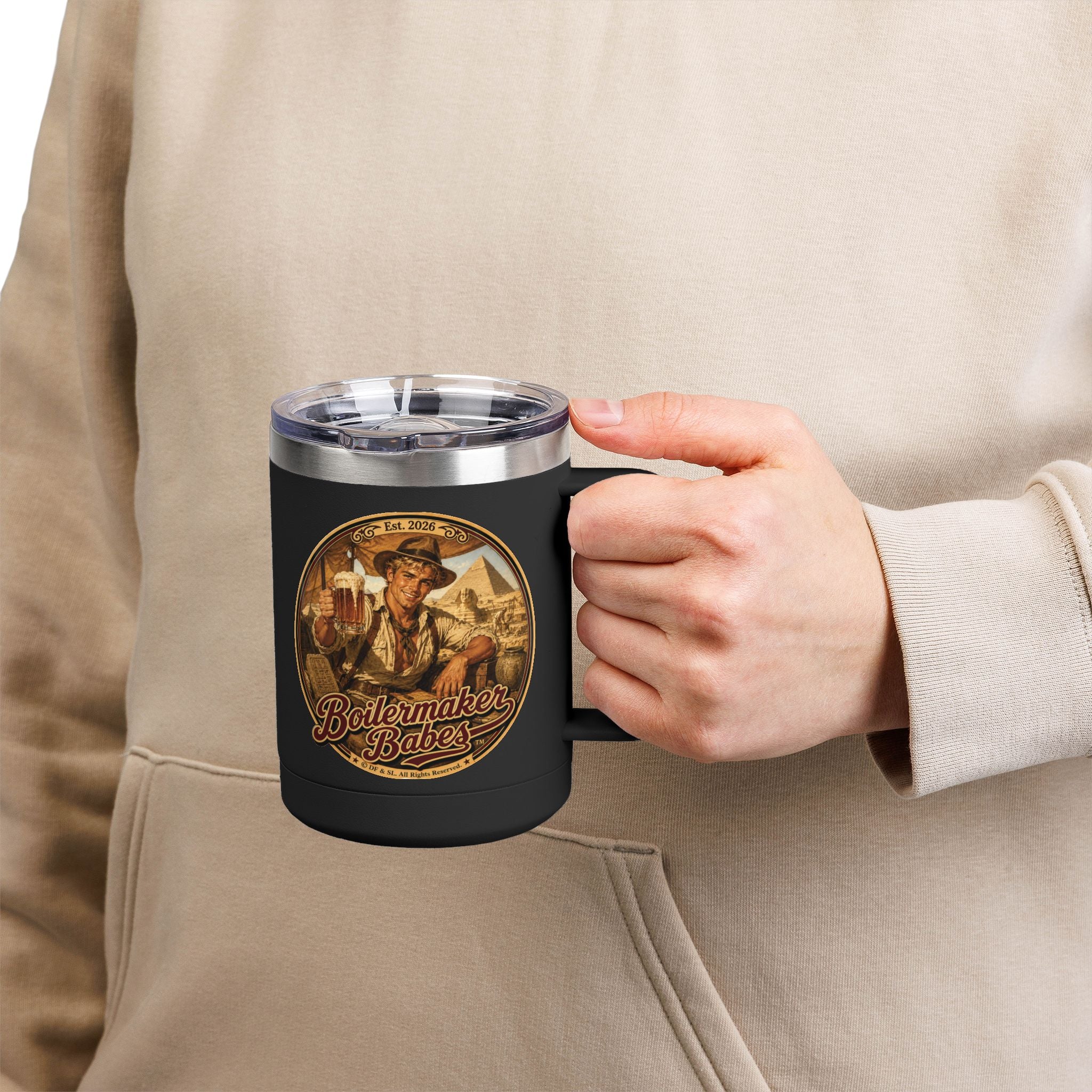 Arch! (M) – 15oz. Insulated Mug - Boilermaker Babes ™ Vintage Style Pin-Up Art
