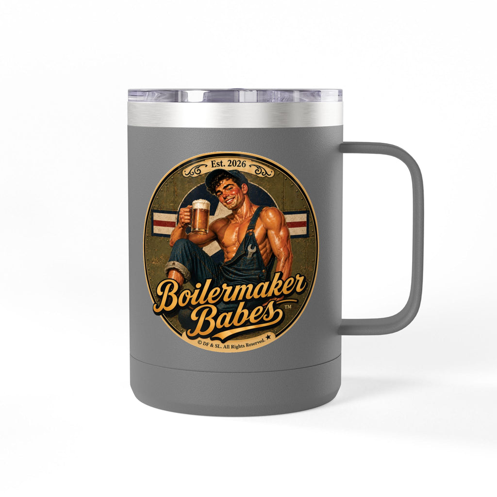 Mecham! (M) – 15oz. Insulated Mug - Boilermaker Babes ™ Vintage Style Pin-Up Art