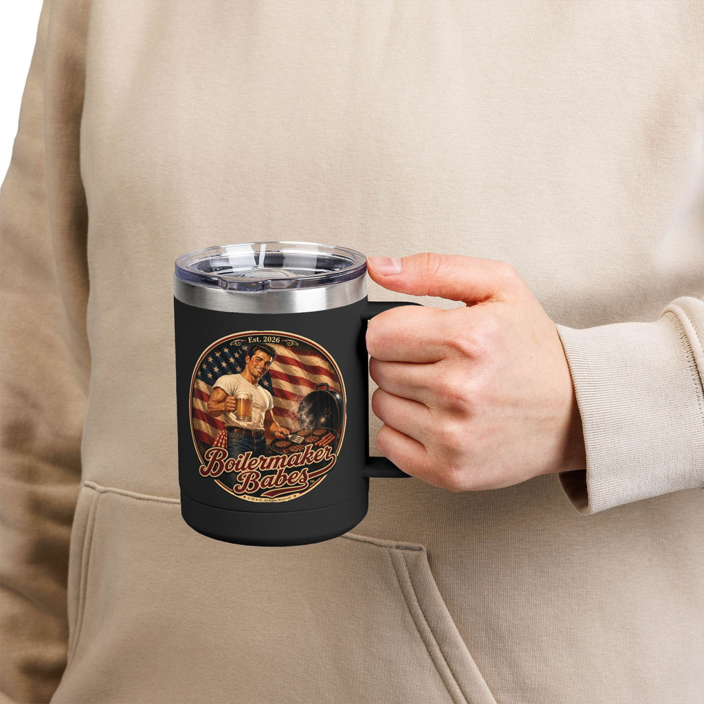Jon 250! (M) – 15oz. Insulated Mug - Boilermaker Babes ™ Vintage Style Pin-Up Art for 4th July
