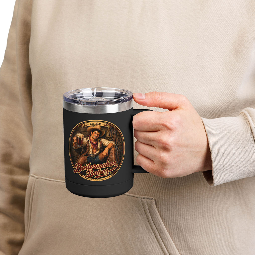 Cowboy Up! (M) – 15oz. Insulated Mug - Boilermaker Babes ™ Vintage Style Pin-Up Art