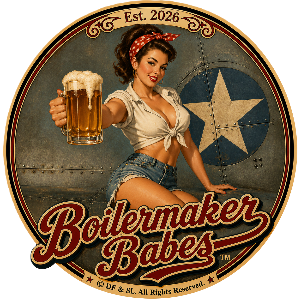 Rivets! (F) - Boilermaker Babes ™   — Retro Mechanic Pin-Up Vinyl Custom Cut Sticker